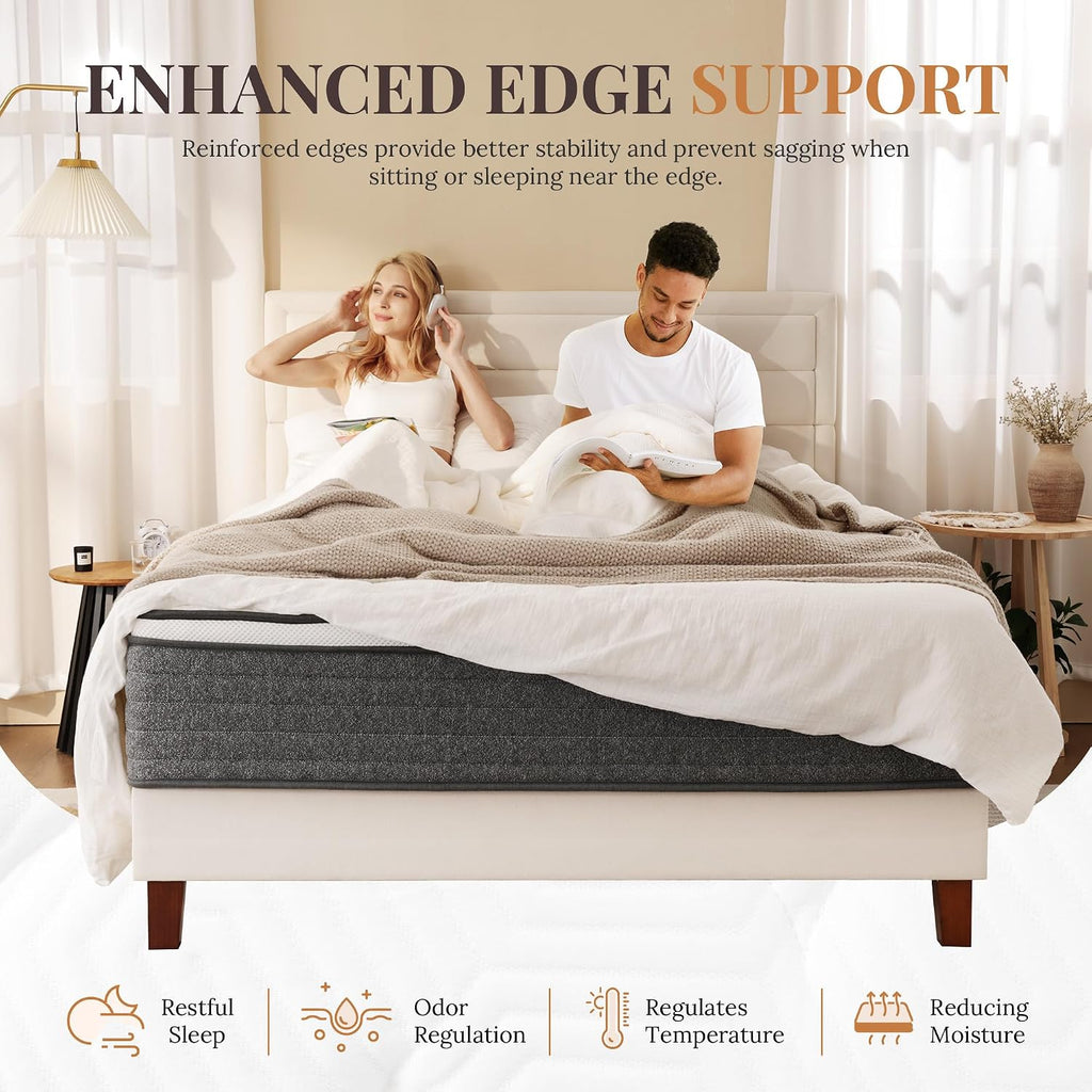 CH Charme House Full Size Mattress, 12 Inch Full Hybrid Mattress in a Box, Medium Feel Foam and Individual Pocket Springs, Extra Edge Support, Pressure Relief, CertiPUR-US, Grey