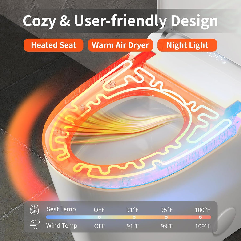 Luxury Smart Toilet, Bidet Toilet with Foam Dispenser, Auto Open/Close, MAP 1000g Powerful Auto-Flush, Warm Water/Dryer, ADA Chair Height Elongated Heated Seat, Deodorization
