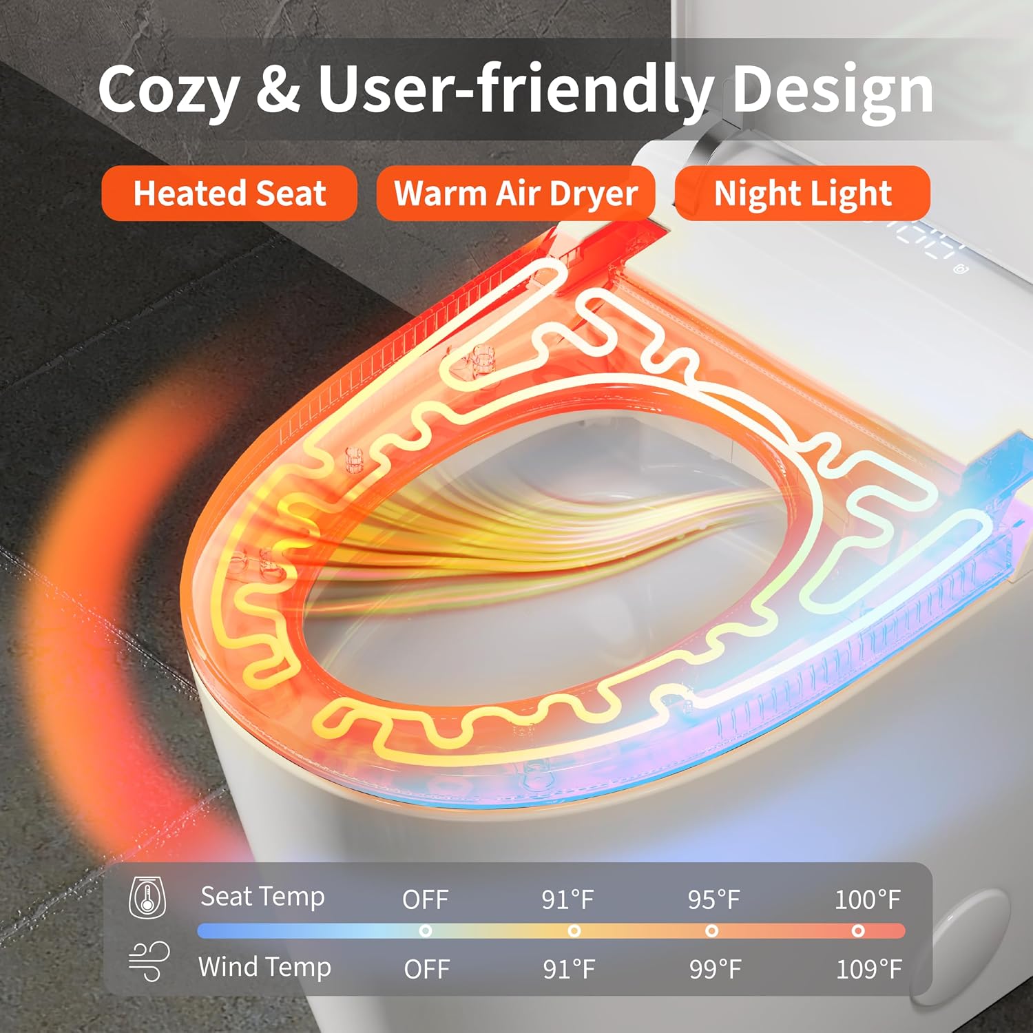 Luxury Smart Toilet, Bidet Toilet with Foam Dispenser, Auto Open/Close, MAP 1000g Powerful Auto-Flush, Warm Water/Dryer, ADA Chair Height Elongated Heated Seat, Deodorization