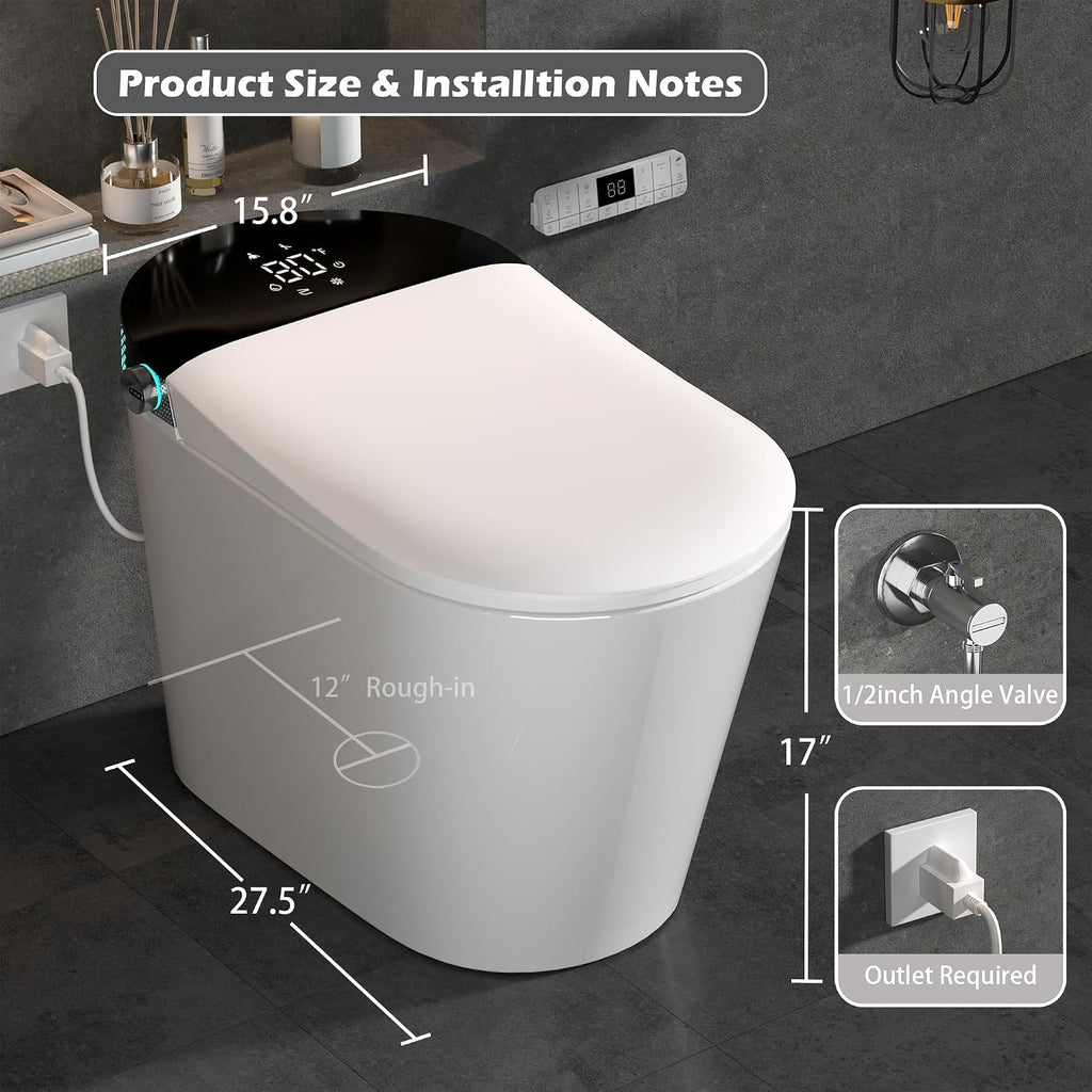 WinZo Smart Toilet,Modern Smart Toilet with Bidet Built In with Foot Kick,Tankless Toilets Auto Open/Close Lid with Dryer,ADA Comfort Height Heat Seat,Instant Warm Water,Power Outage and Flush Black