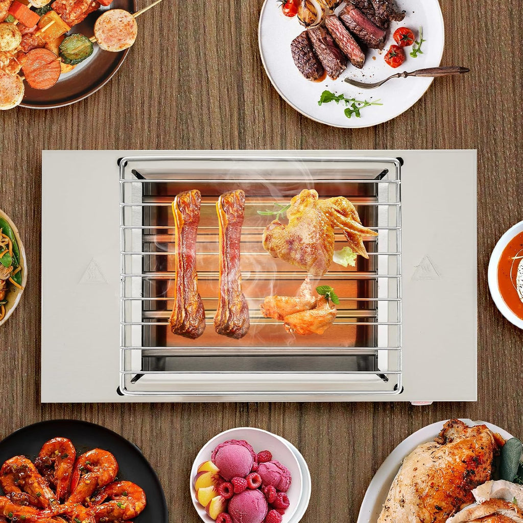 Electric Grill,Barbecue Smokeless Indoor Grill,110V 1.5KW Commercial Electric Countertop Griddles Stainless Steel Adjustable Temperature Control 32-446 ° F for Home or Restaurant Use,Silver