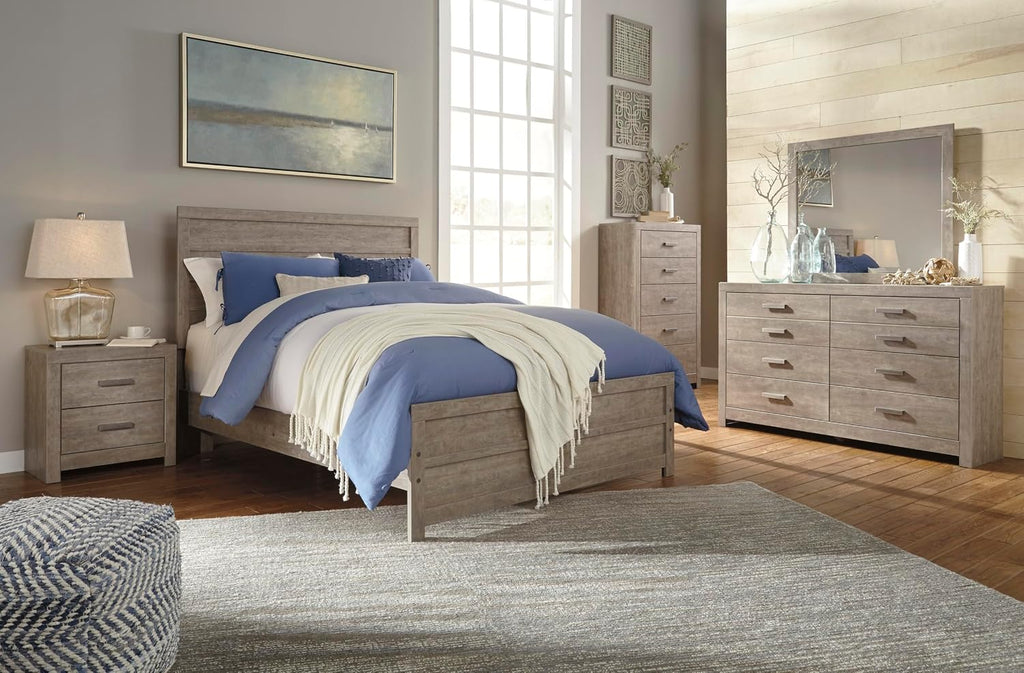 Signature Design by Ashley Culverbach Modern 2 Drawer Nightstand with 2 USB Charging Stations, 24.37' Tall, Weathered Gray