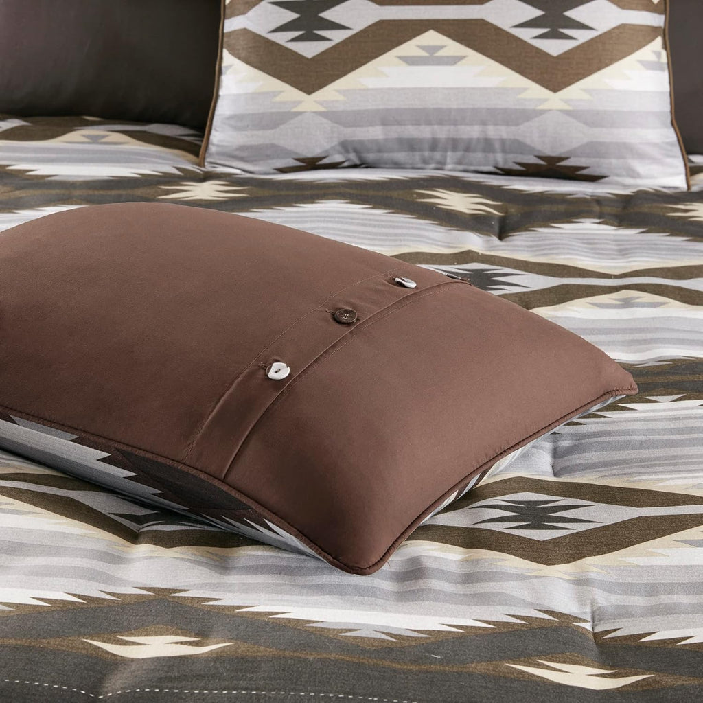 Woolrich King Comforter Set, Southwestern Aztec 8 Piece Bedding Set, Oversized All Season Down Alternative Comforter with Shams, Euro Shams, Decorative Pillows & Bedskirt, Rustic Cabin, Grey Brown