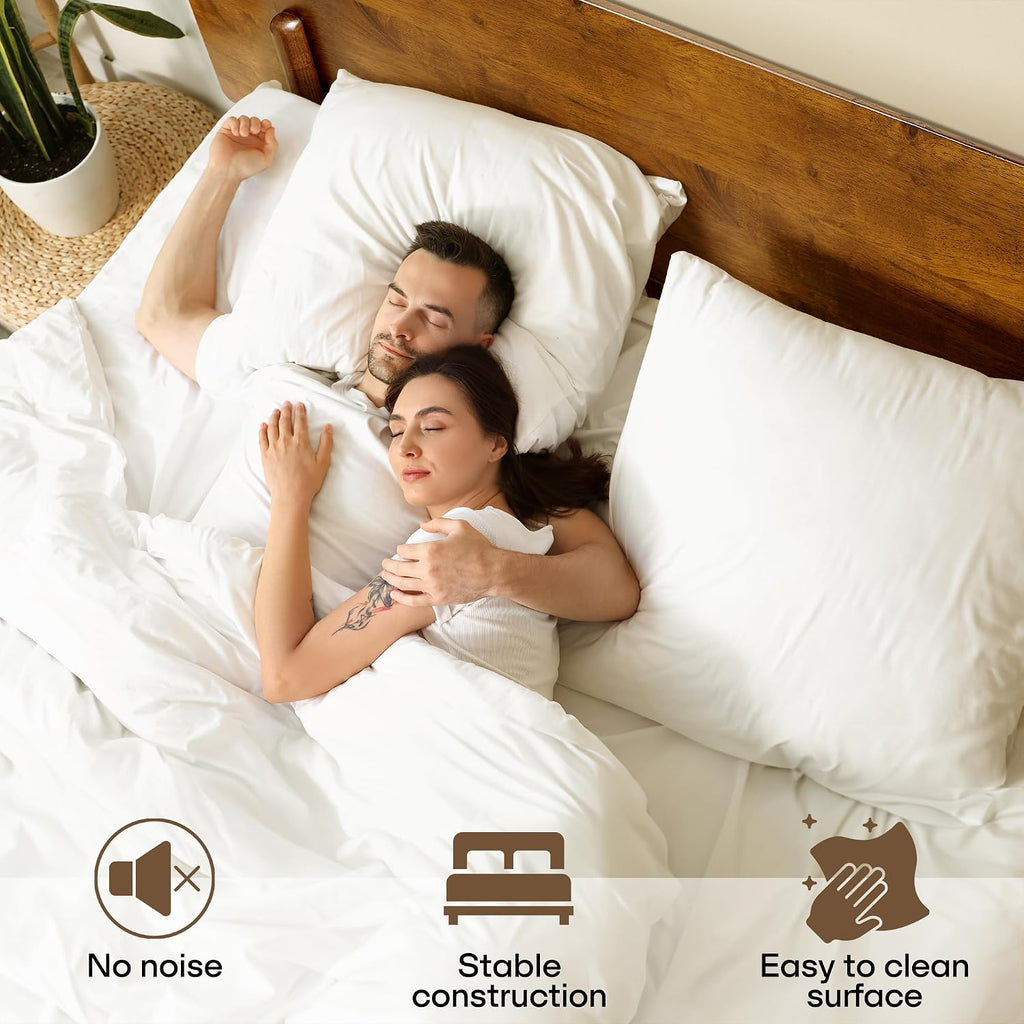 Acacia Frida King Size Bed Frame and Headboard Solid Wood Platform Bed, King Bed Frame 800 lbs Capacity, Scandinavian Signature Wood Bed Compatible with All Mattresses, Non-Slip Noise-Free, Caramel