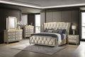Coaster Home Furnishings-Lorient - Wood - 5-Piece Bedroom Set with LED Wingback Bed, USB Port, Traditional Style and Tufted Crown Details - Bedroom - California King Size - Ivory & Camel - 222661KW-S5