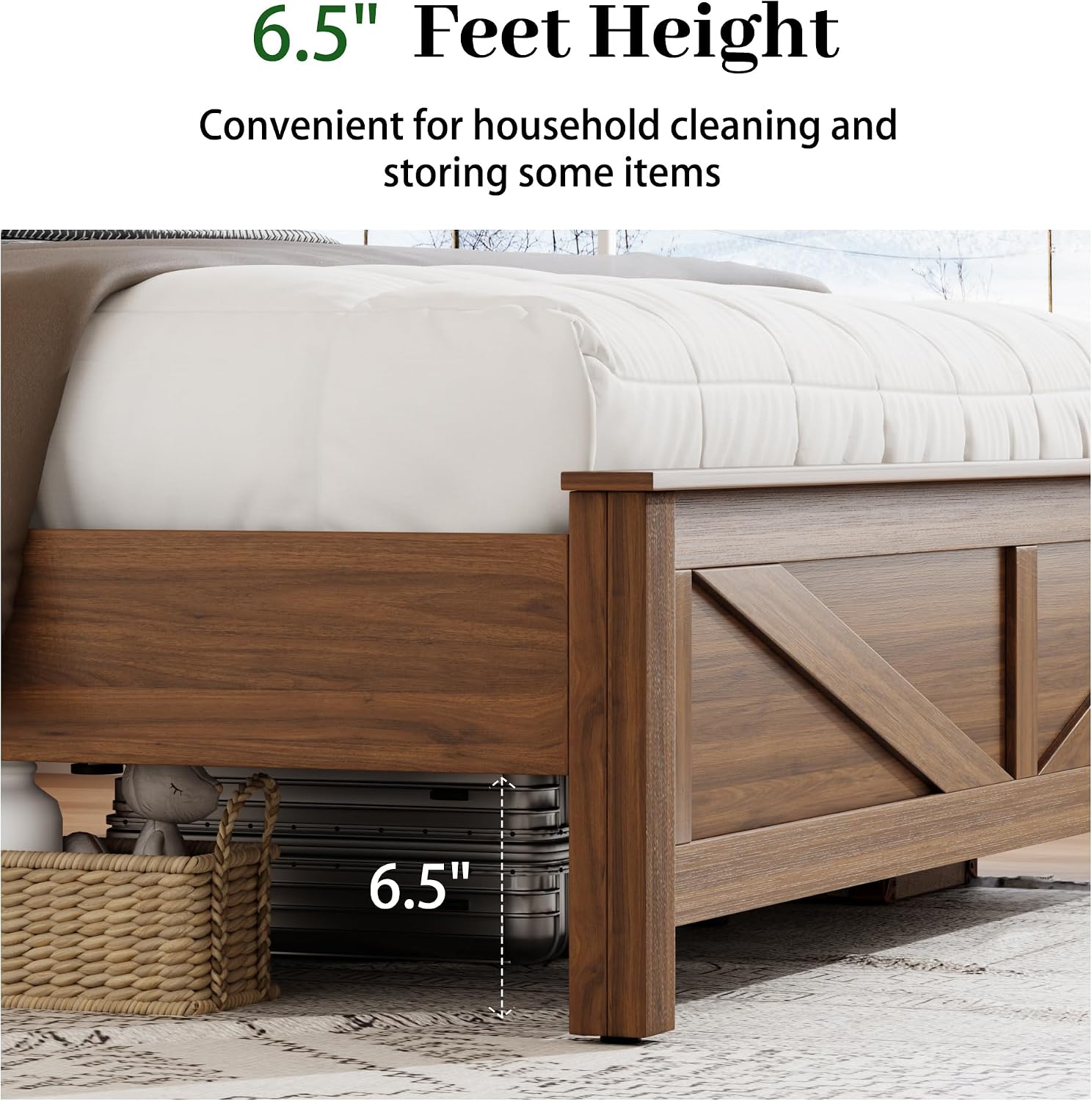Queen Size Bed Frame with Headboard, Rustic Farmhouse Wood Bed Frame with LED Lights and Charging Station, Easy Assembly, No Box Spring Needed (Dark Brown, Queen)