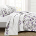 Lush Decor Tanisha Reversible Floral Quilt Set, 5 Piece Set, King, Gray & Purple - Elegant Floral Bedding Set - Purple Lavender Quilt - Beautiful Flower Print - Modern Farmhouse & Cottage Home Decor