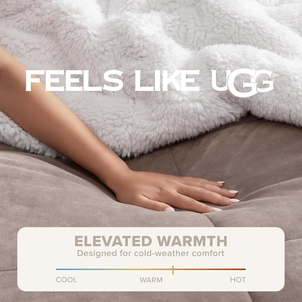 UGG Blissful Comforter Set with 2 Pillow Shams, Warm Winter Bedding, Fluffy Reversible Down Alternative Bedding, King/California King Size Comforter Set, Brown Fawn