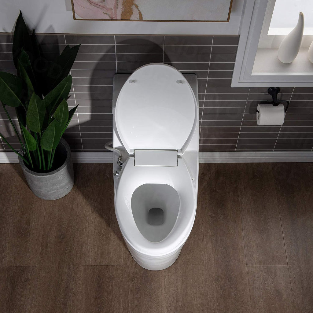 WOODBRIDGE One Piece 1.1GPF/1.6 GPF Dual Flush Elongated Toilet with Non-Electric Bidet Seat in White