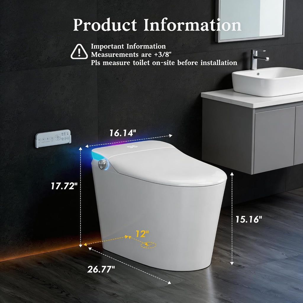 Smart Toilet with Bidet Built in, Tankless One Piece Toilets with Aromatherapy & Colorful Night Light, Bidet Toilet with Heated Seat, Soft Close, Dryer, Foot Sensor, Auto Lid&Seat