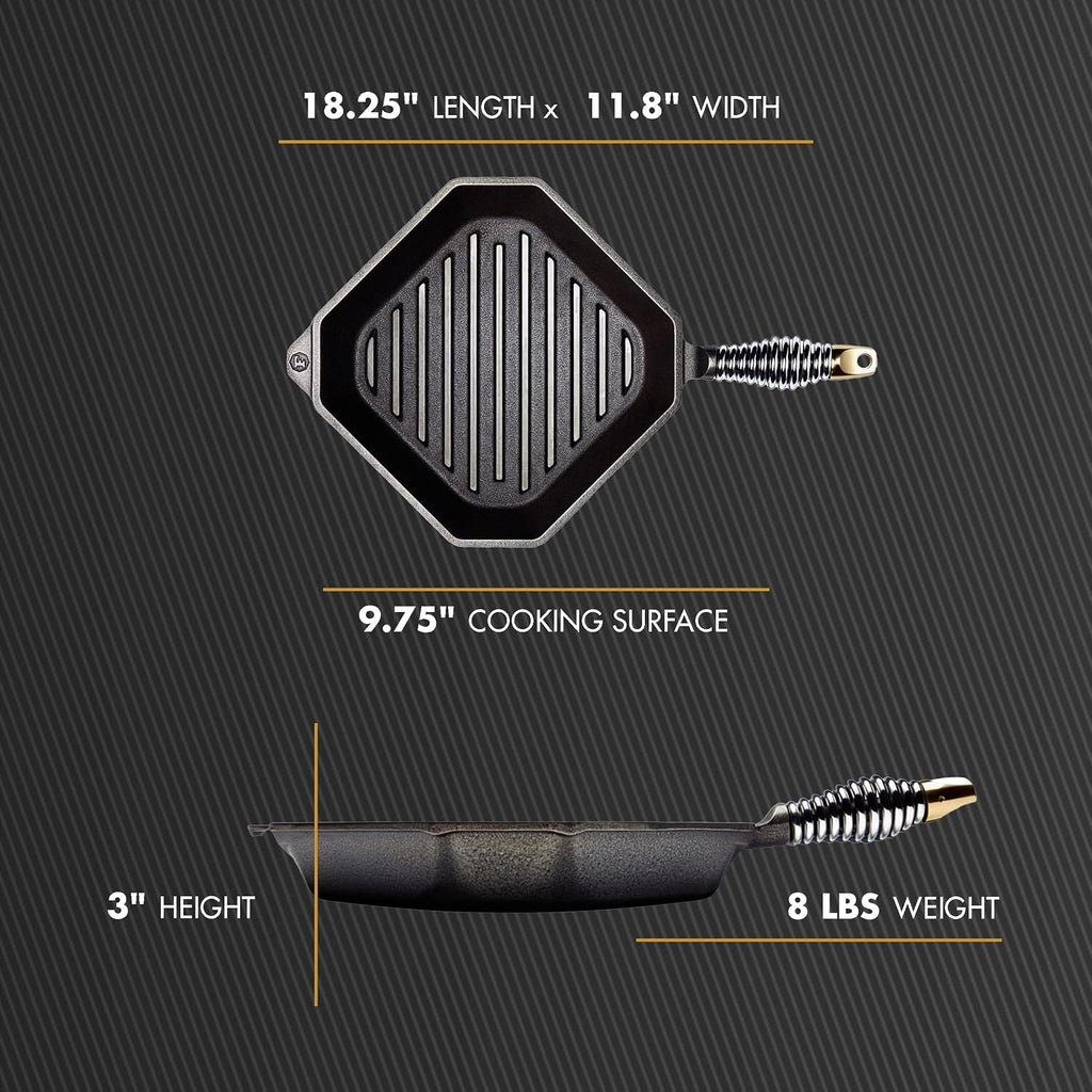 FINEX 10' Cast Iron Grill Pan, Grill Pans with Superior Heat Distribution, Near Non-Stick for Easy Cleaning, Cast Iron Grill Pan, For Indoor & Outdoor Grilling, Pre-Seasoned with Flaxseed Oil