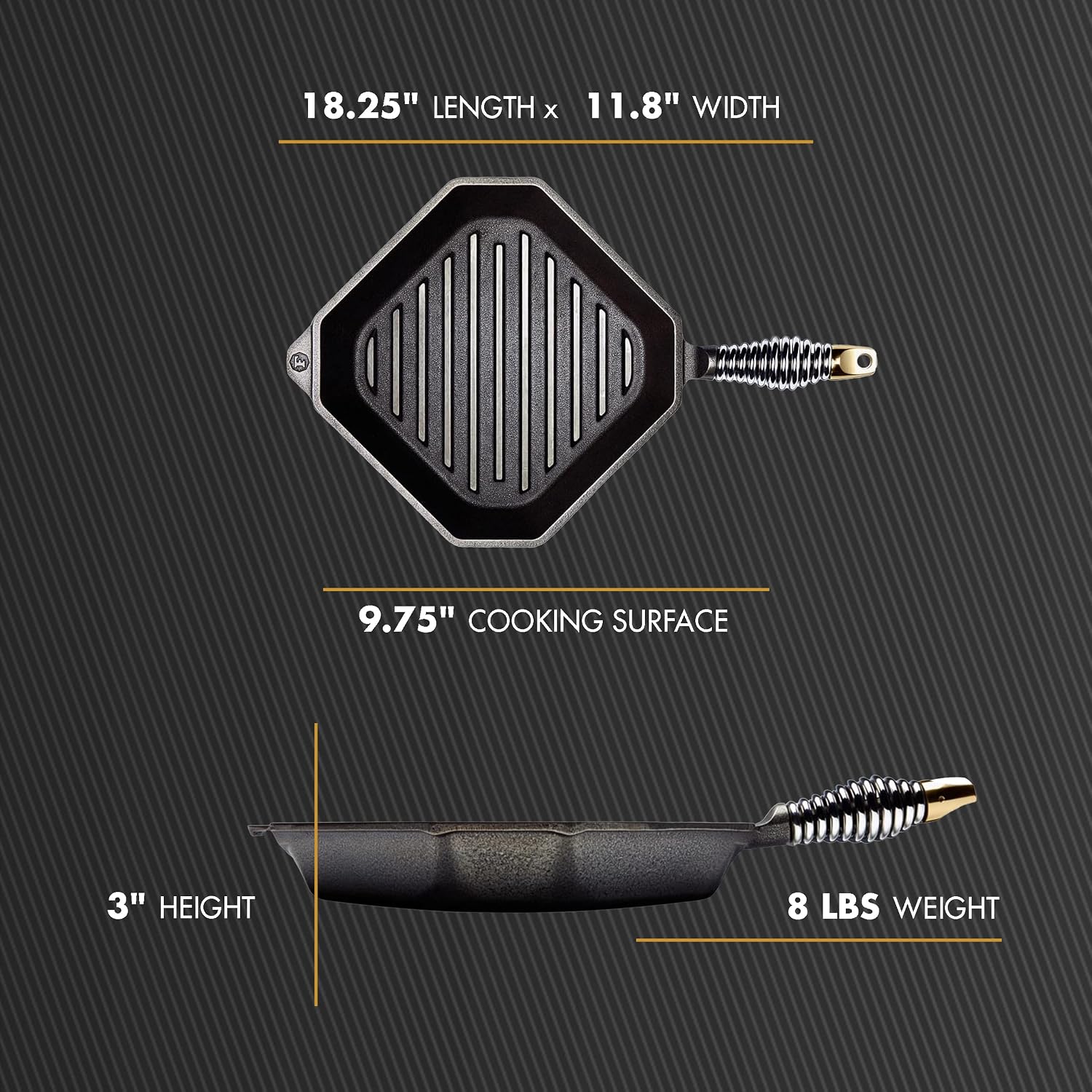 FINEX 10' Cast Iron Grill Pan, Grill Pans with Superior Heat Distribution, Near Non-Stick for Easy Cleaning, Cast Iron Grill Pan, For Indoor & Outdoor Grilling, Pre-Seasoned with Flaxseed Oil