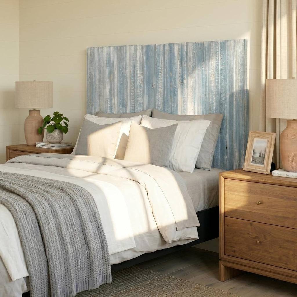 Barn Walls Twin Wood Headboard - Blue Powderwash Farmhouse Design - Wall Mounted Floating Headboard for Twin Bed - Handcrafted Solid Wood - Easy No-Drill Installation