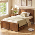 Giantex Wood Twin Bed Frames with Headboard, Farmhouse Solid Platform Bed w/Wooden Slat Support Mattress Foundation, Under-Bed Storage, No Box Spring Needed, Walnut