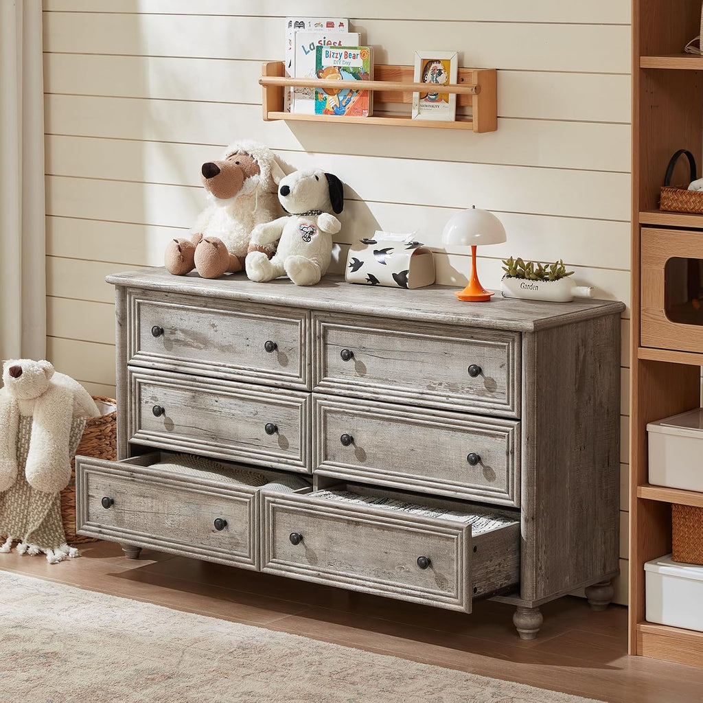 Farmhouse Dressers & Night Stand Set of 4, Wood 54' Wide Dresser & 43.5'Tall Chest of Drawers, 18' with Charging Station Nightstand Set of 2, Bedroom Furniture Dresser Set for Home Living Room Hallway