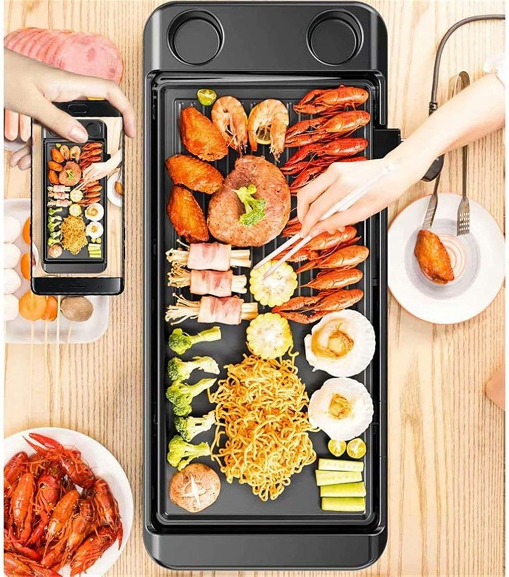 Electric Griddle Indoor Grill Smokeless Coated Non-Stick Pancake Griddle with Cool-Touch Handle 5-Level Control,1500W, Black,Household Nonstick Electric Griddle