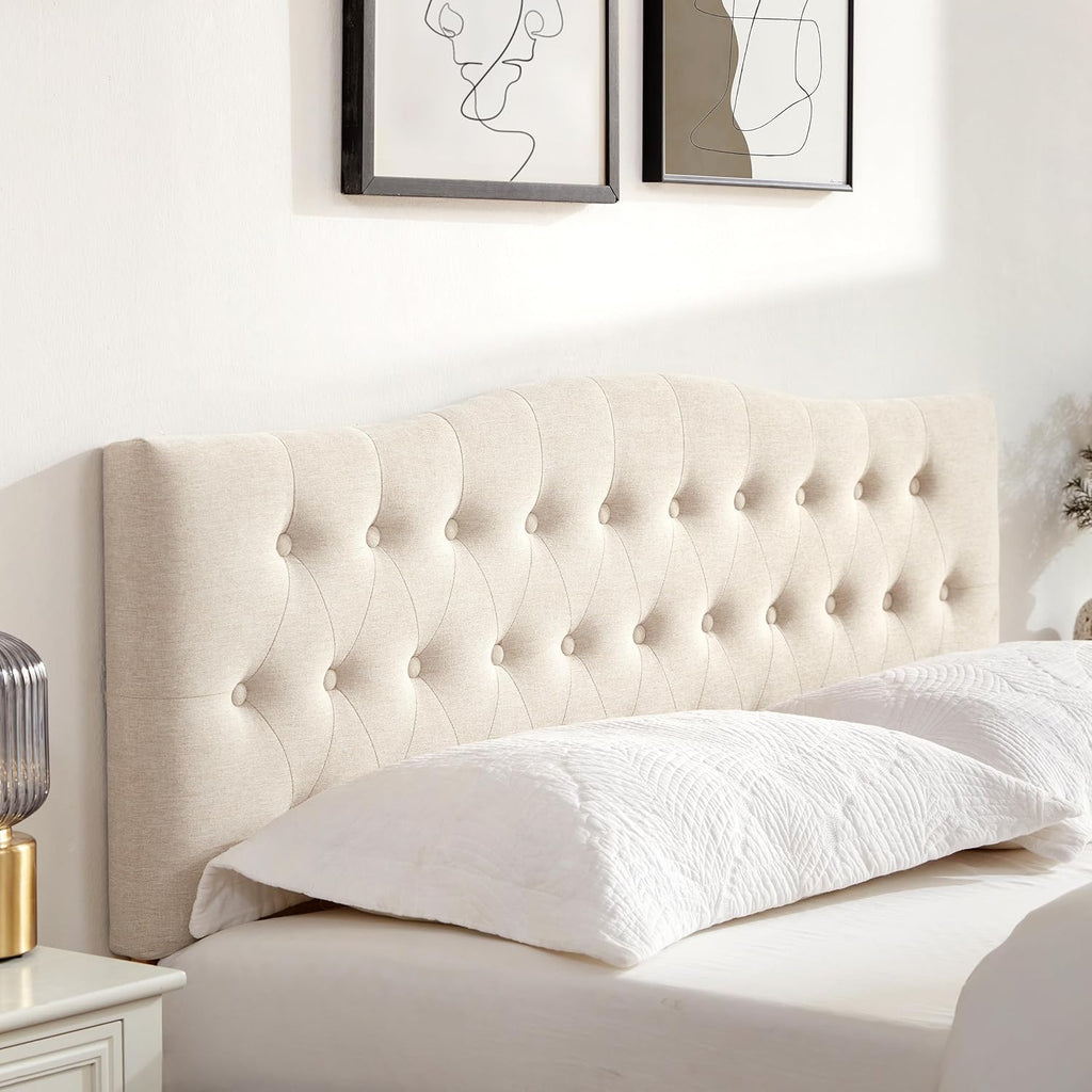 Huatean Home Tufted Upholstered Headboard California King, Sturdy and Durable Solid Wood Bed headboard, Fabric Headboard Adjustable Height from 37' to 51', Button Diamond Design Head Board, Beige