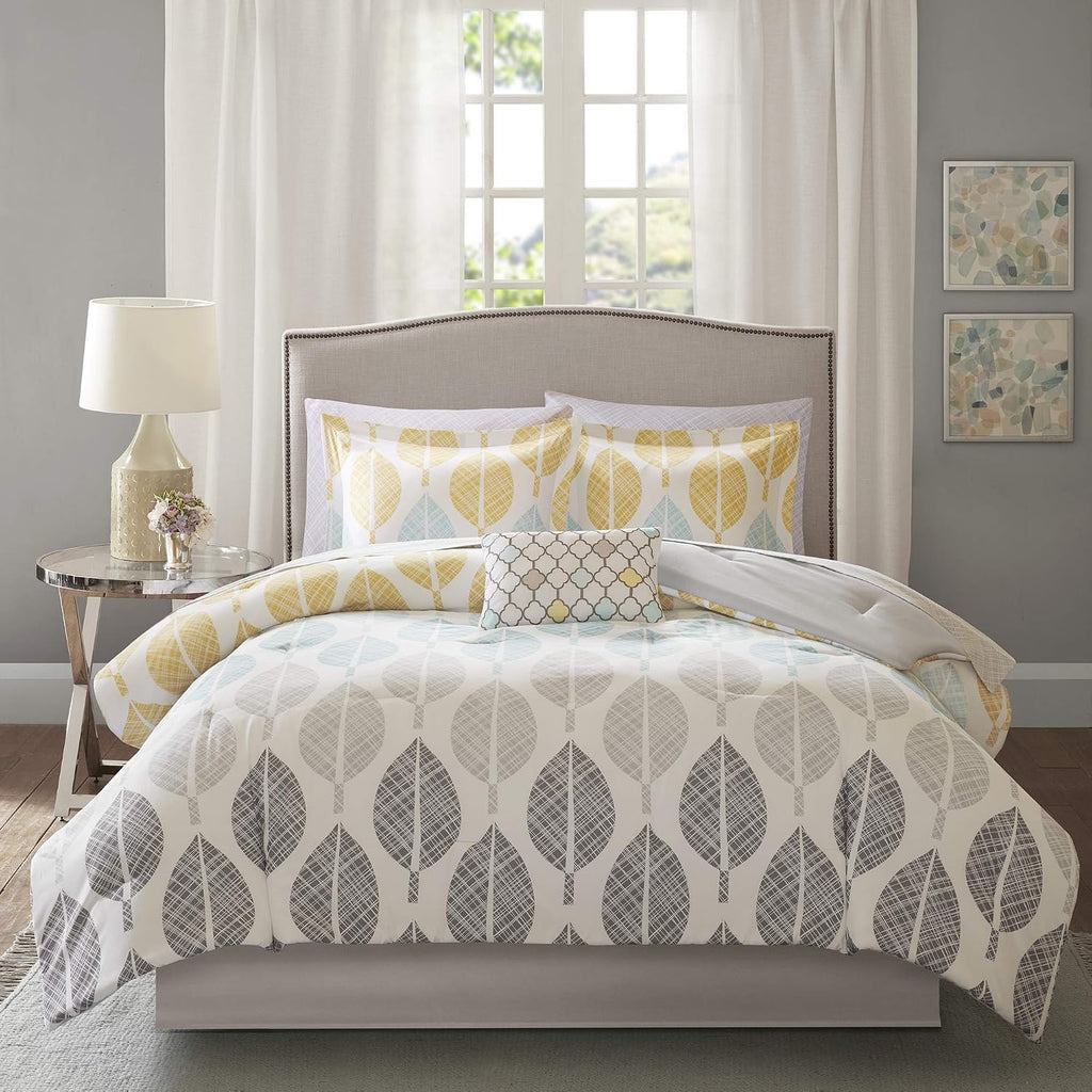Madison Park Essentials Bed in a Bag Comforter, Vibrant Color Design All Season Down Alternative Cover with Complete Cotton Sheet Set, Twin(68'x86'), Central Park, Leaf Yellow/Aqua