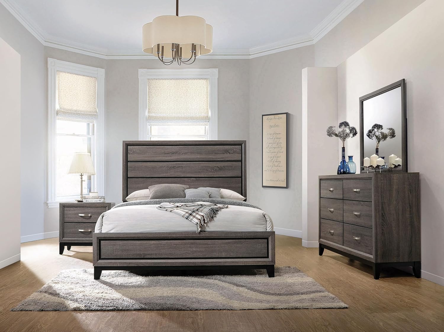 Coaster Home Furnishings - Watson - Wood - 4-Piece Bedroom Set with Panel Headboard and Groove Details - Bedroom - Eastern King Size - Gray Oak - 212421KW-S4