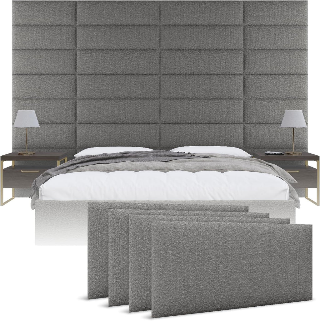 Vänt Upholstered Wall Panels - Queen/Full Size Wall Mounted Headboards - Boucle Grey - Set of 4 Panels (Each Individual Panel 30'x11.5')