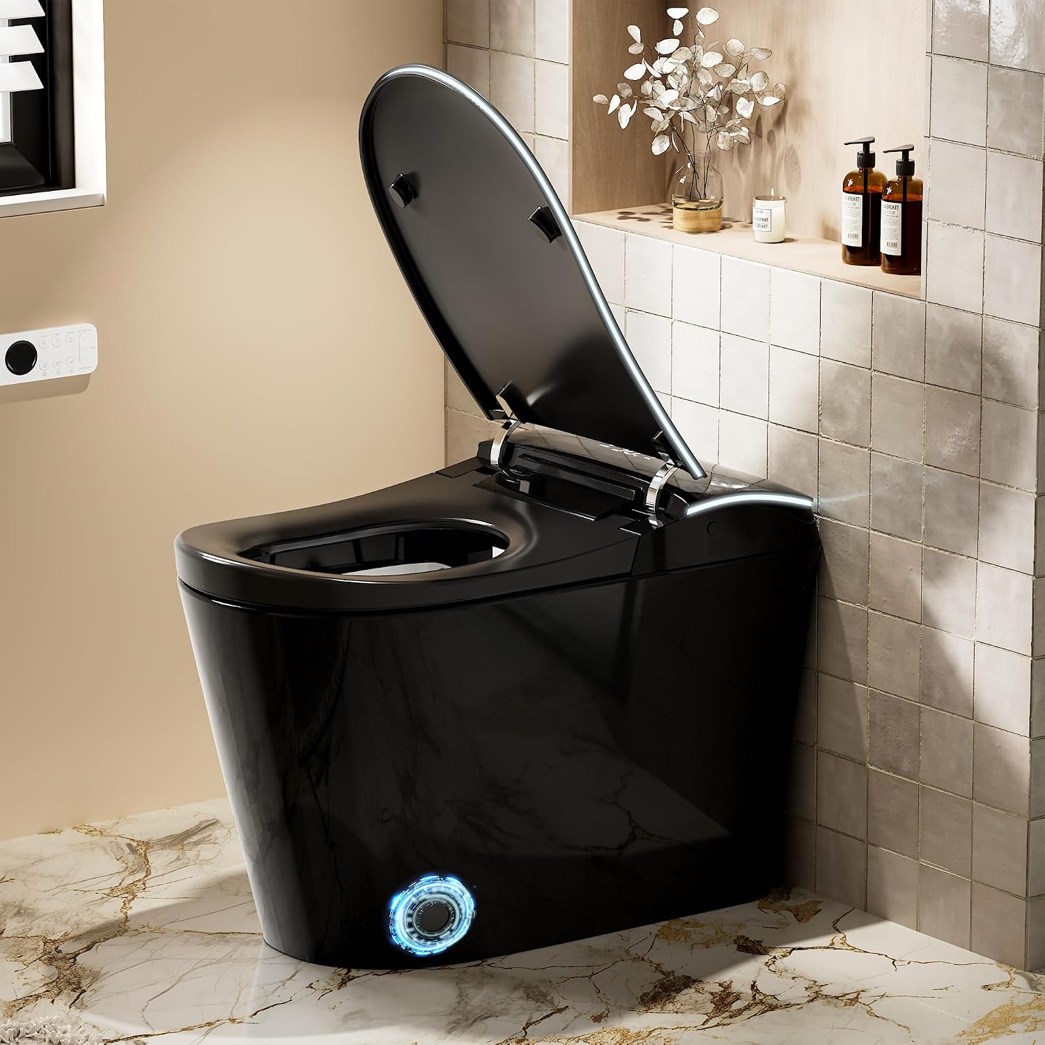 WinZo Smart toilet with bidet built in, Heated Seat,Female Cleaning, Warm Water & Dry Function, Modern Tankless Toilets, ADA Comfort Height Toilet, LED Display, Foot Sensor, 1.28GPF, 1000g MAP Flush