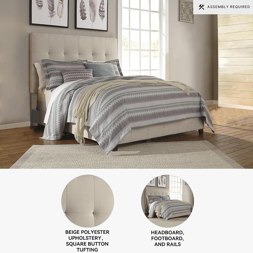 Signature Design by Ashley Dolante Queen Size Upholstered Tufted Bed Frame, Beige
