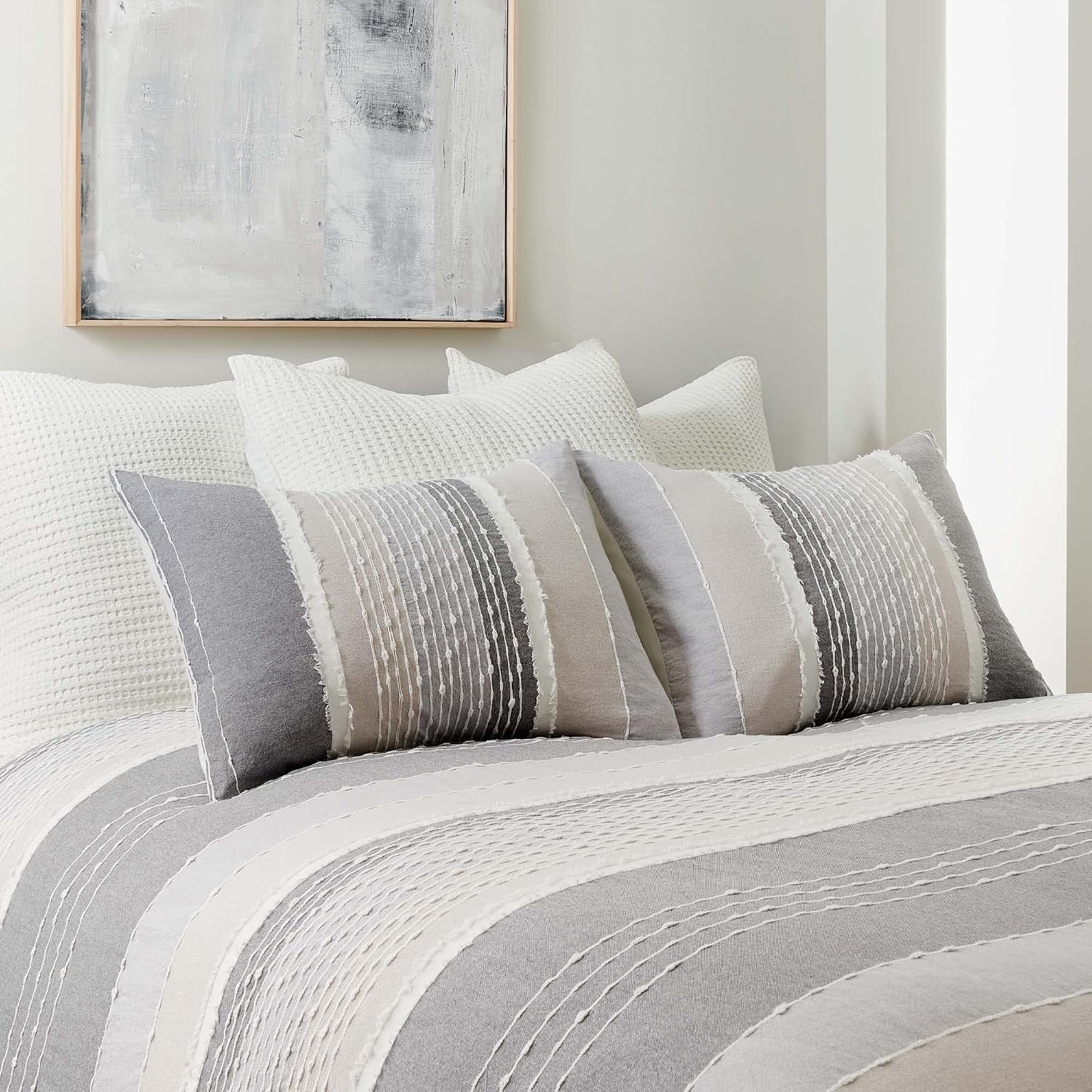 Levtex Home - Santander Comforter Set - Full/Queen Comforter + Two Standard Pillow Cases - Grey, Beige, White - Jacquard - Comforter (90 x 94in.) and Pillow Case (26 x 20in.) - Cotton
