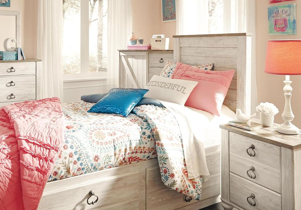 Signature Design by Ashley Willowton Cottage Farmhouse Panel Headboard ONLY, Twin, Whitewash