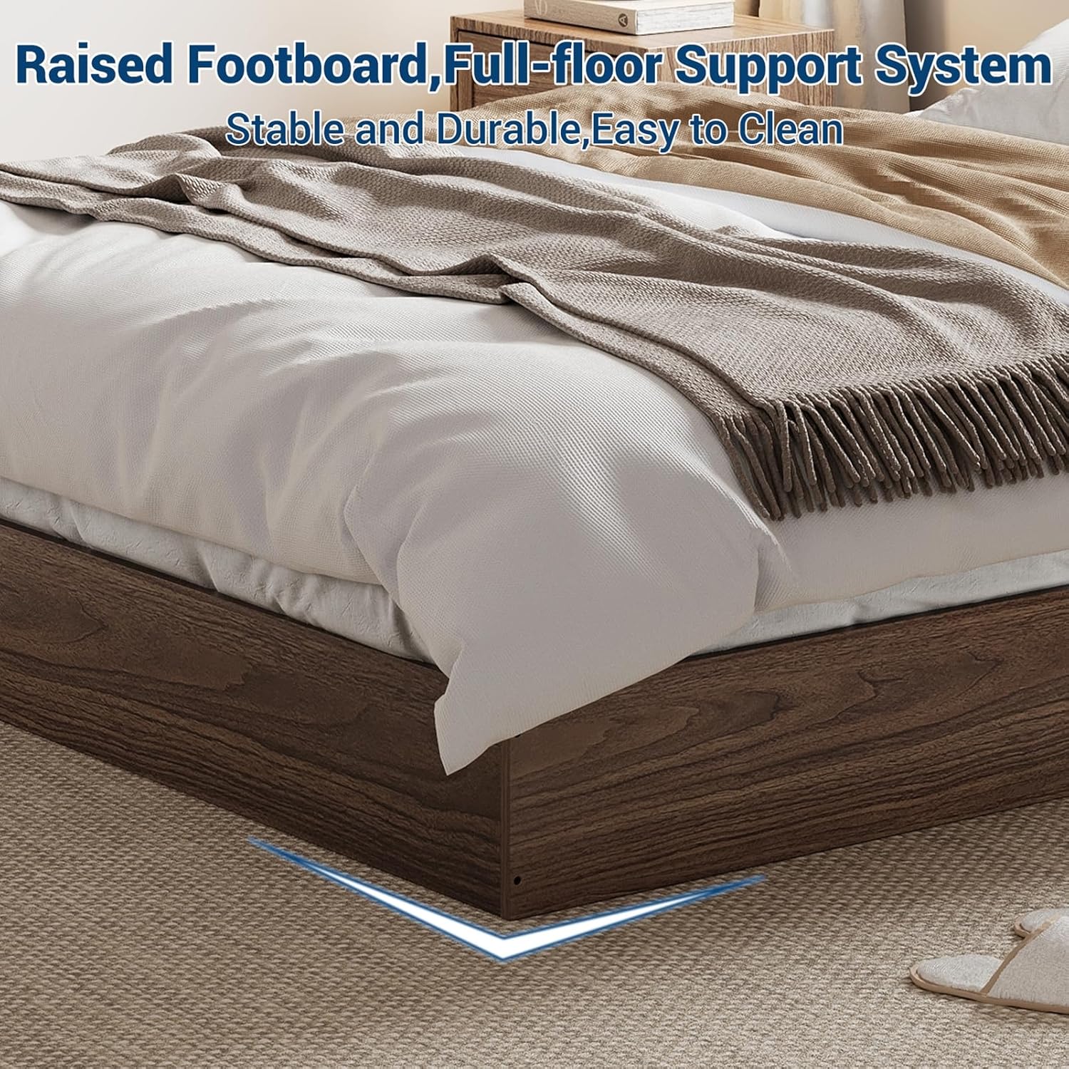 GarveeHome Queen Size Wood Platform Bed Frame,Wooden Bed Frame Without Headboard, Wood Slat Support,No Box Spring Needed, Easy Assembly