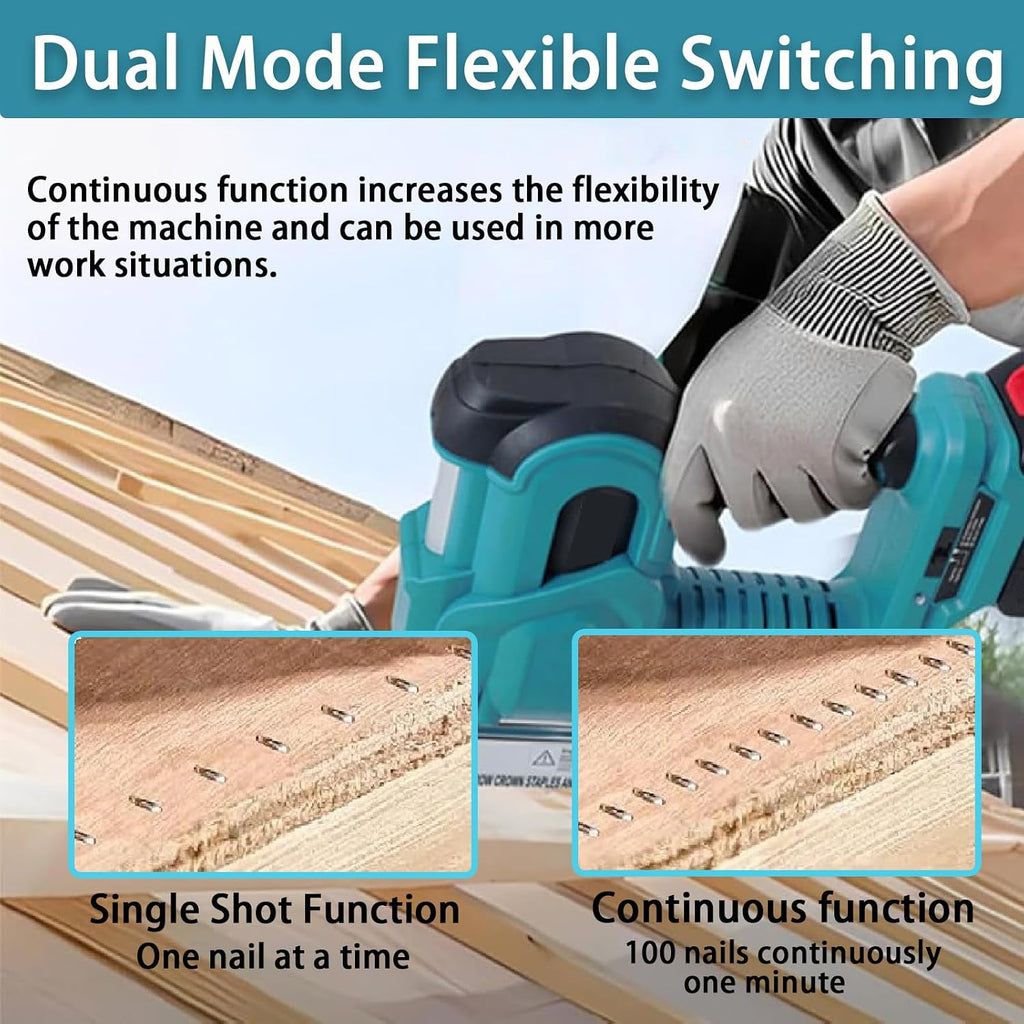 Brad Nailer Cordless Stapler for DIY Project of Upholstery, 2 in 1 Electric Nail Gun/Staple Gun with 18ga Nails/Staples, Gloves&1 Battery, Can Be Driven Single Or Continuously,Blue