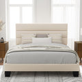 Allewie Full Size Platform Bed Frame with Velvet Upholstered Headboard and Wooden Slats Support, Fully Upholstered Mattress Foundation/No Box Spring Needed/Easy Assembly, Cream
