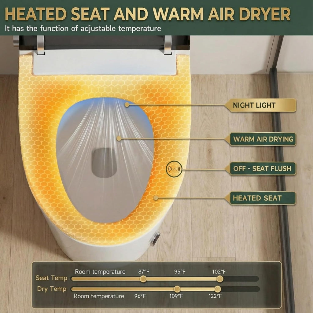 18' Tall Smart Toilet with Bidet Built In,ADA One Piece Modern Elongated Electric,Tankless Toilets with Warm Water Sprayer and Dryer,Foot Sensor Operation,Bidet with Heated Seat LED Display