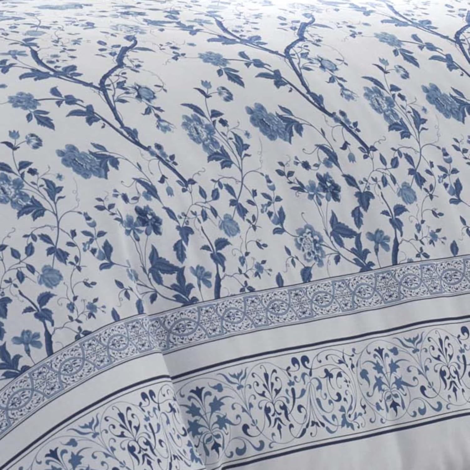 Laura Ashley - King Comforter Set, Soft & Reversible Cotton Bed Set, 4 Piece Floral Bedding with Matching Pillowcases & Bonus Bed Skirt (Charlotte Blue)