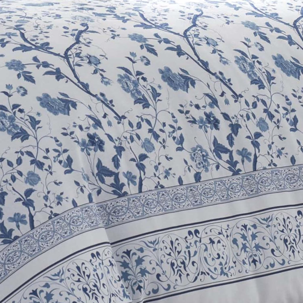 Laura Ashley - Full Comforter Set, Soft & Reversible Cotton Bed Set, 4 Piece Floral Bedding with Matching Pillowcases & Bonus Bed Skirt (Charlotte Blue)