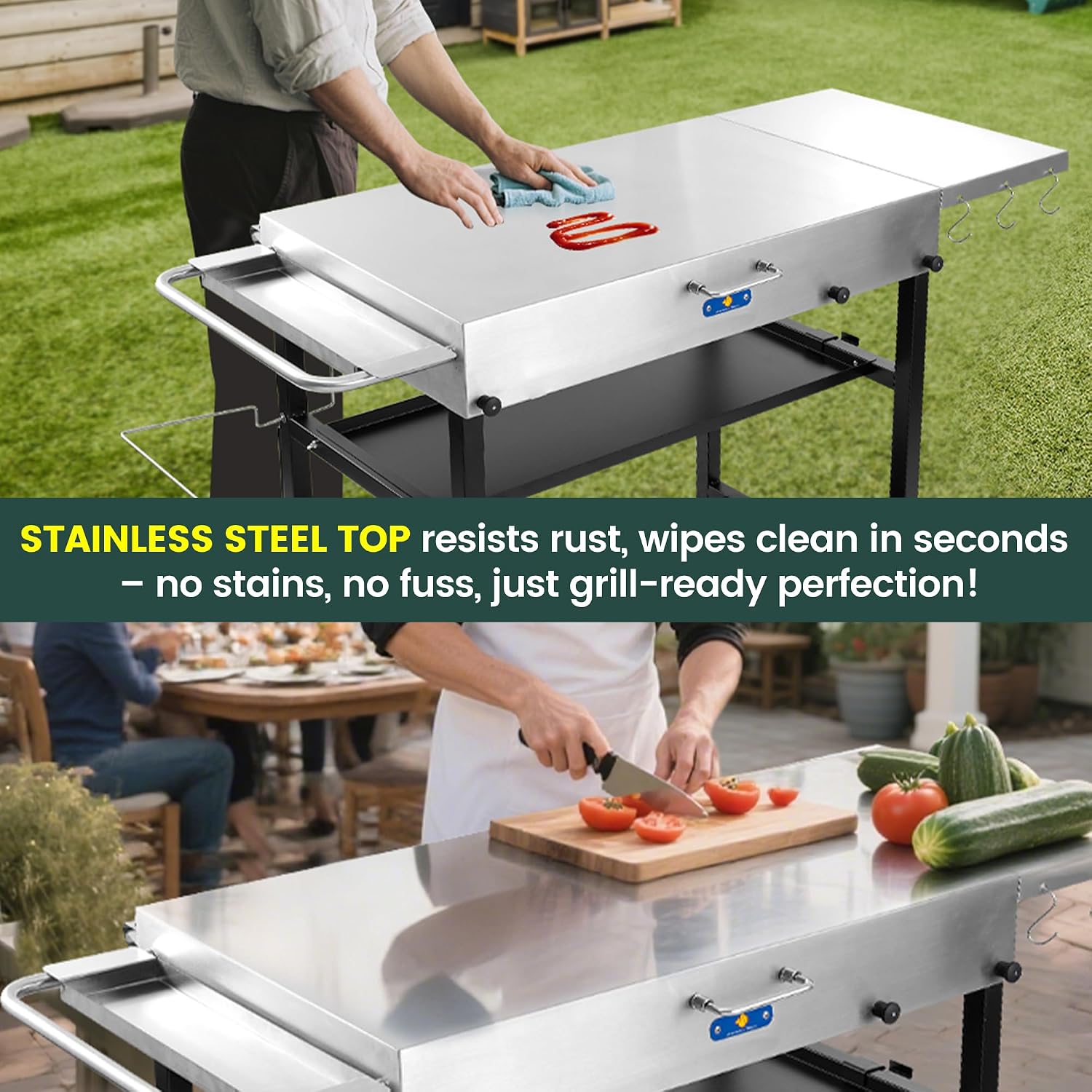 ARC Advanced Royal Champion 43' W x 17' D Stainless Steel Grill Cart Table,Blackstone Griddle Stand,440lbs Grill Table Pizza Oven Stand with Wheels for Ninja Woodfire Grill