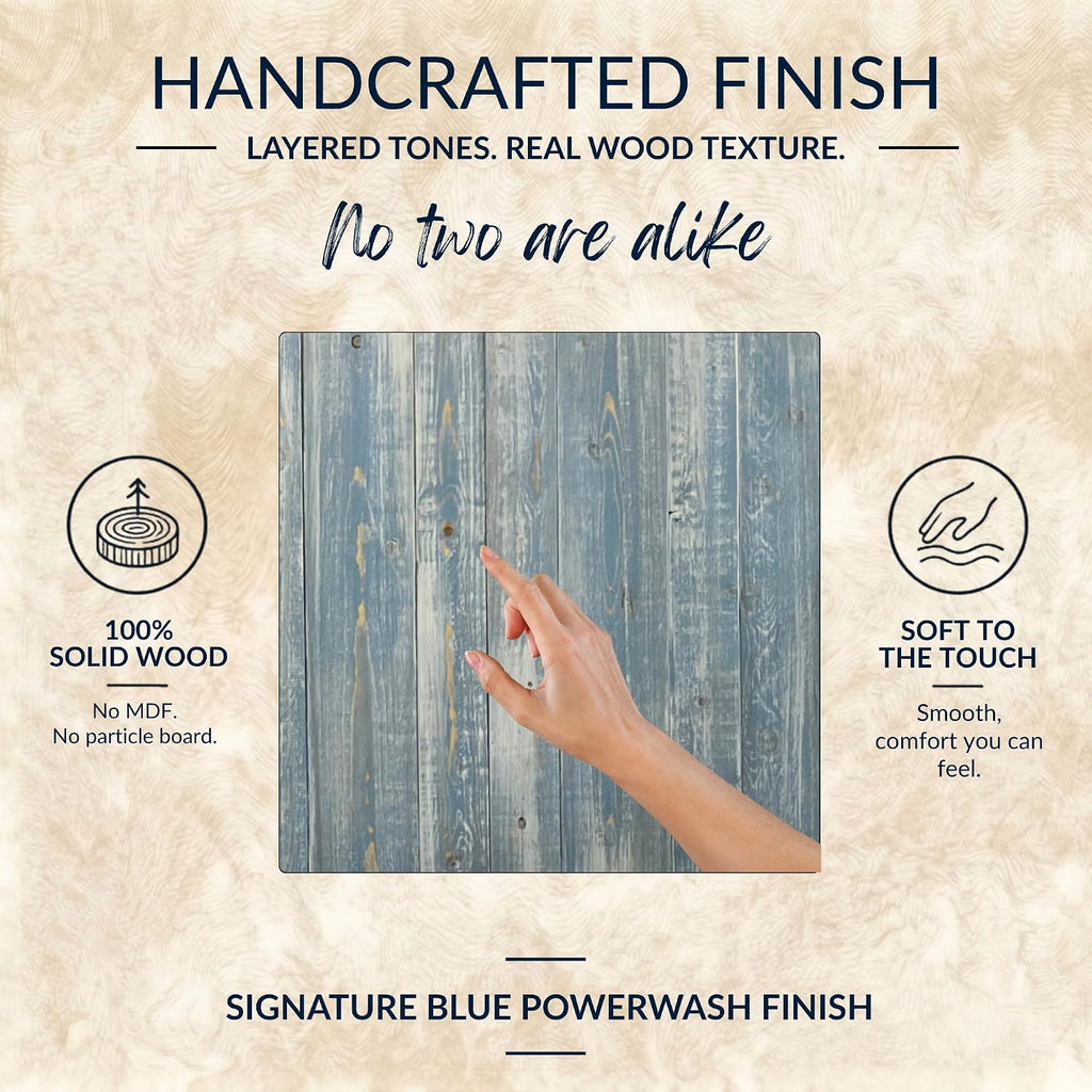 Barn Walls Twin Wood Headboard - Blue Powderwash Farmhouse Design - Wall Mounted Floating Headboard for Twin Bed - Handcrafted Solid Wood - Easy No-Drill Installation