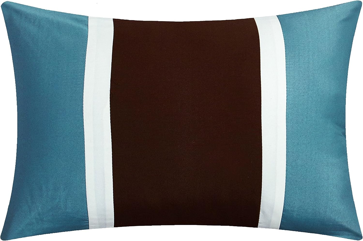 Chic Home Clayton 10 Piece Comforter Set Pintuck Pieced Block Embroidery Bed in a Bag with Sheet Set, King Blue Brown