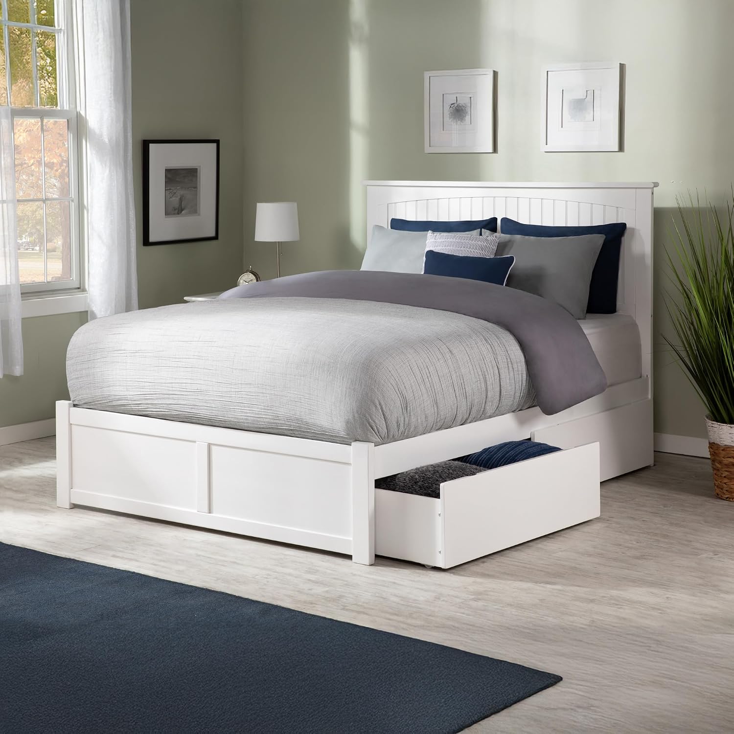 AFI, Nantucket King Platform Bed with Footboard & Storage Drawers, White