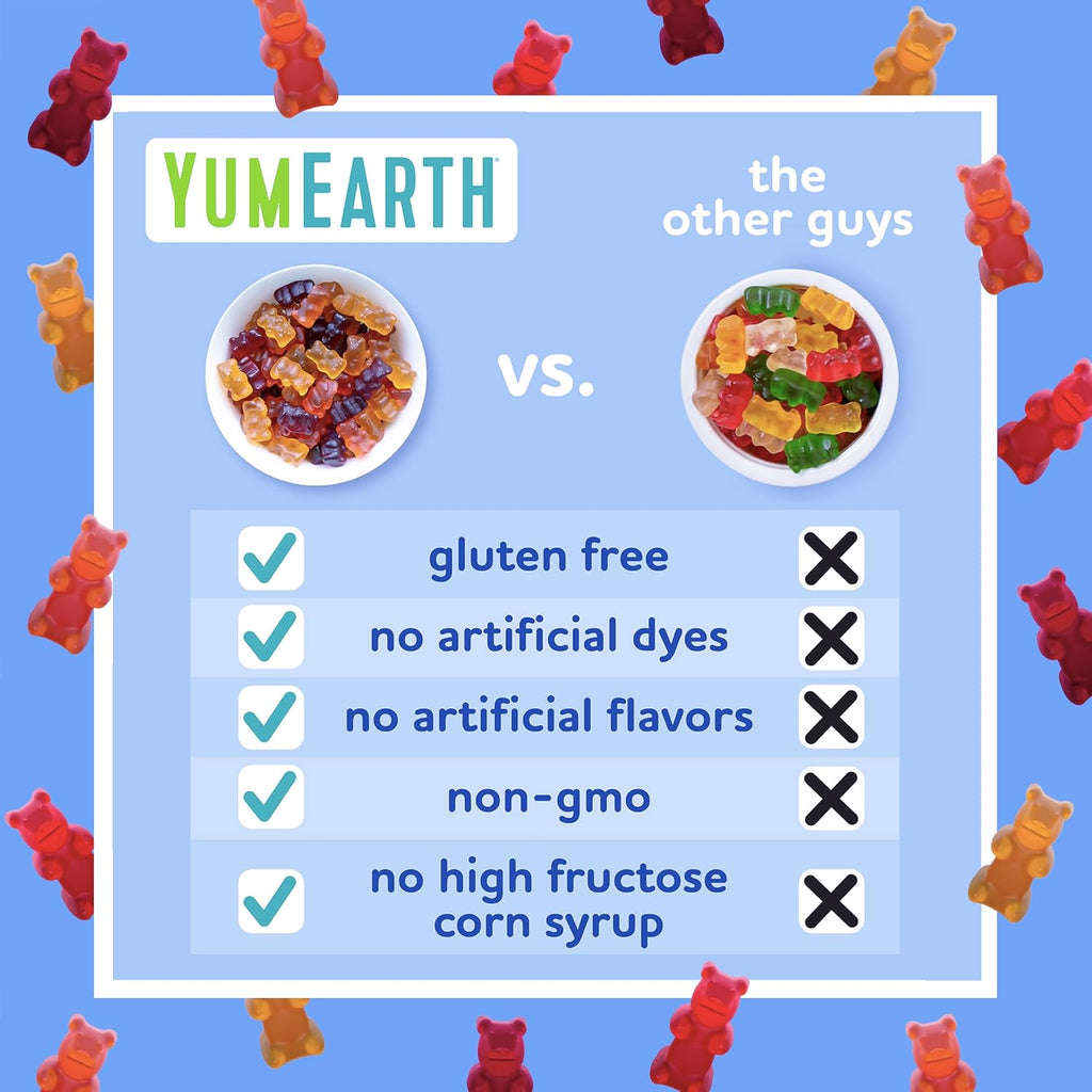YumEarth Gummy Bears, Assorted Flavors, 10 Snack Packs Per Bag (Pack of 12)