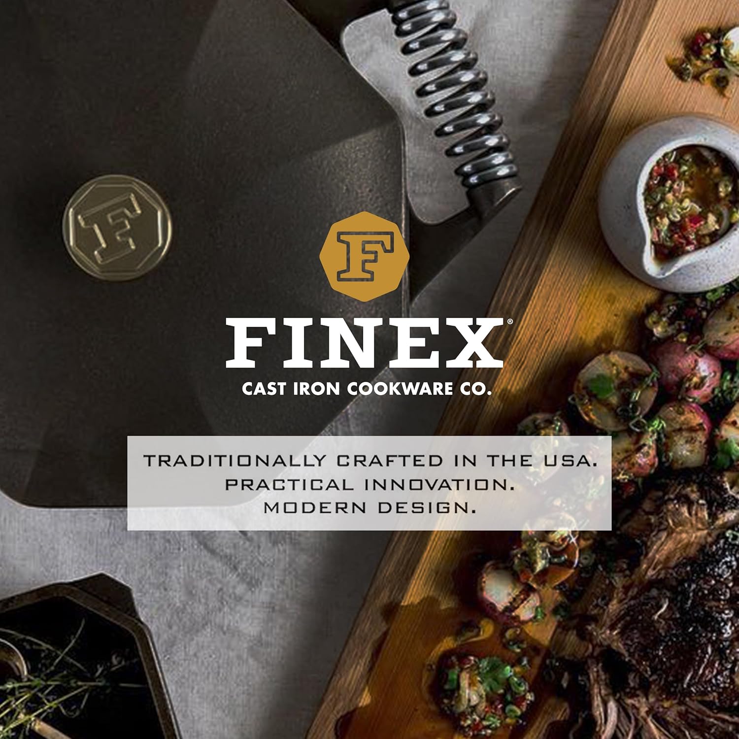 FINEX 12' Cast Iron Grill Pan, Modern Heirloom, Handcrafted in The USA, Pre-Seasoned with Organic Flaxseed Oil