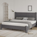 REVOMINCA King Size Bed Frame, Boucle Upholstered Platform Bed with Headboard and Footboard, Soft Rounded Corners, No Box Spring Required, Easy Assembly, Dark Grey