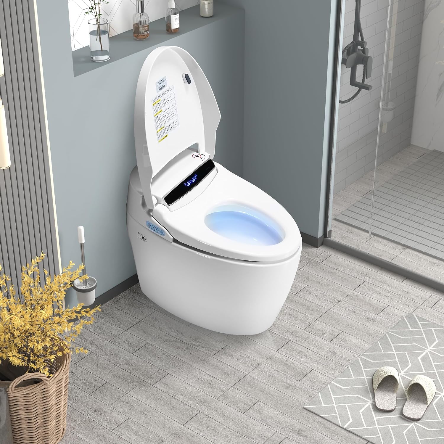 Smart Toilet with Heated Bidet Seat - Intelligent Auto Open/Close Toilet with Warm Water Wash, Warm Air Dryer, Foot Sensor Flush, Night Light, Remote Control, for Modern Bathroom, White