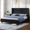 HOWE King Size Bed Frame with 50.8' Tall Wingback Headboard, Modern Corduroy Upholstered Platform Bed Frame with Solid Wood Slats & Legs, No Box Spring Needed, Noise-Reducing Design, Black