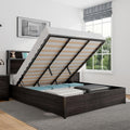 LUXOAK Full Size Lift Up Storage Bed, Wood Platform Bed Frame with Storage Headboard & Charging Station, No Box Spring Needed, Easy Assembly, Black