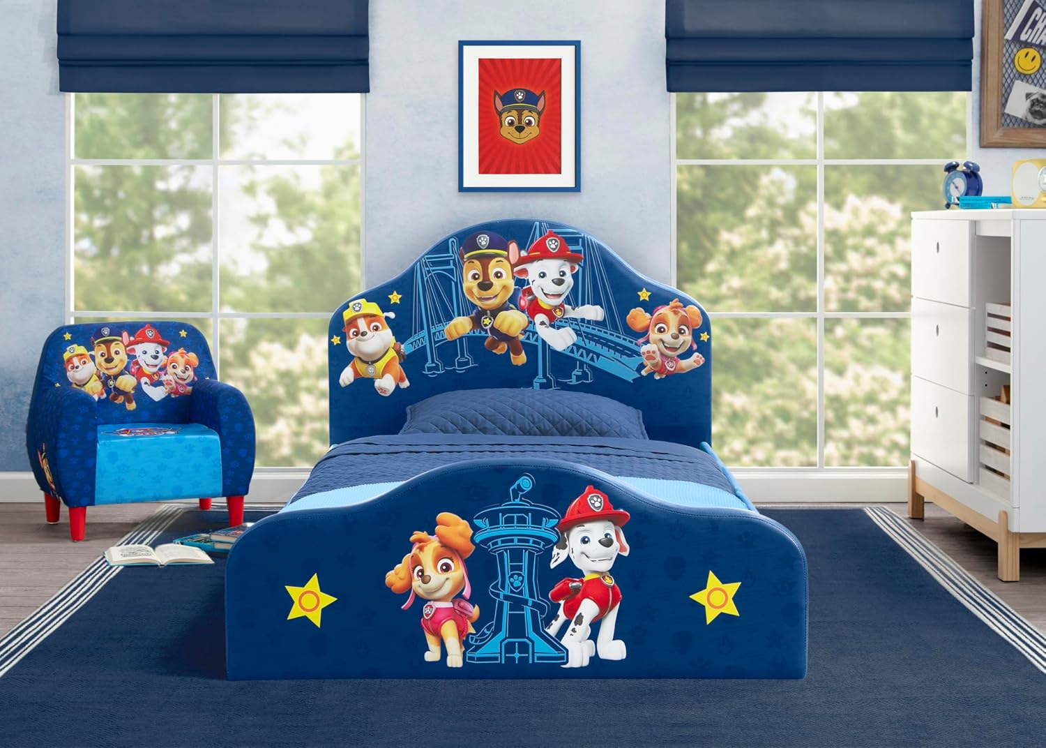 Delta Children PAW Patrol Upholstered Twin Bed, Blue
