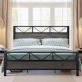 LIKIMIO California King Bed Frame, Tall Industrial Headboard 51.1 ', Platform Bed Frame with Strong Metal Support, Solid and Stable, Noise Free, No Box Spring Needed, Easy Assembly, Charcoal Grey