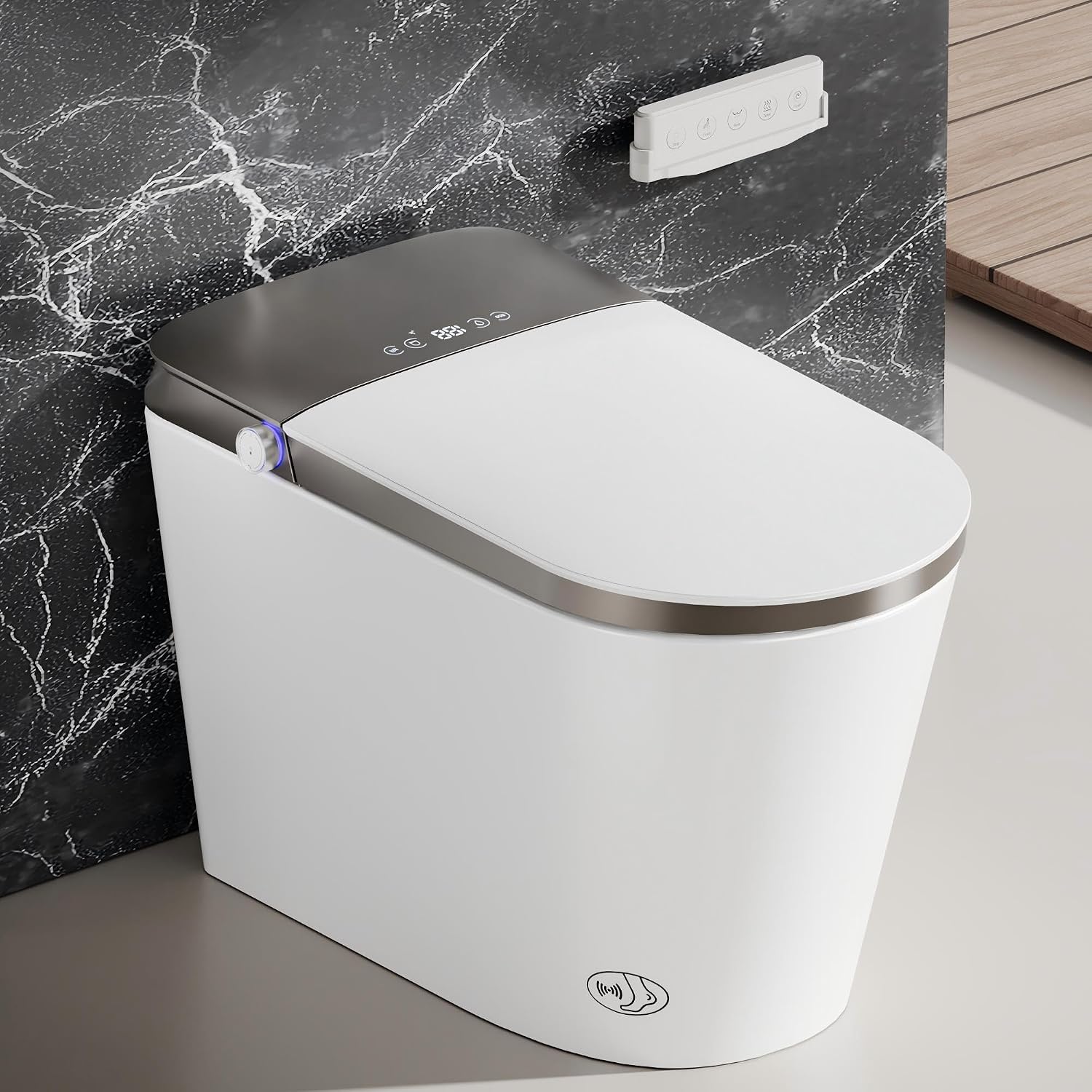 EchosLife Luxury Smart Toilet with Bidet Built In, Auto Open/Close Lid & Seat, Blackout Flush, Foam Shield, Odor Control, ADA Comfort Height One Piece Elongated Toilet, Tank Built-In, Heated Seat