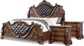 Furniture of America Clairibel Wood 3-Piece Bedroom Set, Queen-Size Bed with Button-Tufted Headboard, Marble Top Nightstand & Dovetail Drawers, Box Spring Required, Brown Cherry