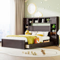 Harper & Bright Designs Queen Storage Bed with Bookcase Headboard, Queen Size Platform Bed with 4 Storage Drawers, Solid Wood Queen Bed Frame with Cabinet and Shelf, No Box Spring Needed (Espresso)