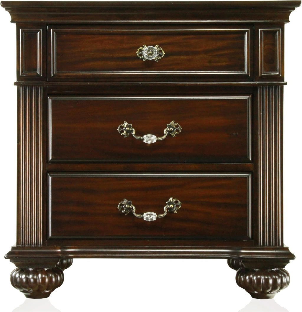 Furniture of America FOA Damos 2pc Dark Walnut Solid Wood Bedroom Set - King + Nightstand